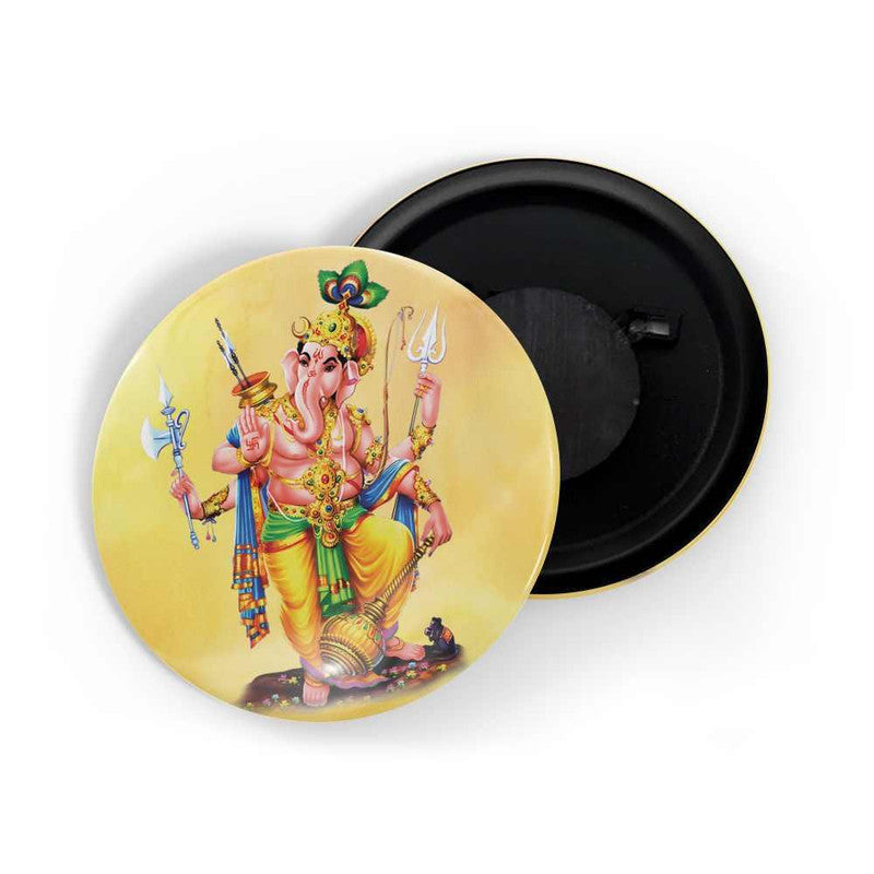 dhcrafts Round Fridge Magnet Yellow color Ganesha D3 Glossy Finish Design Pack of 1 (58 mm)